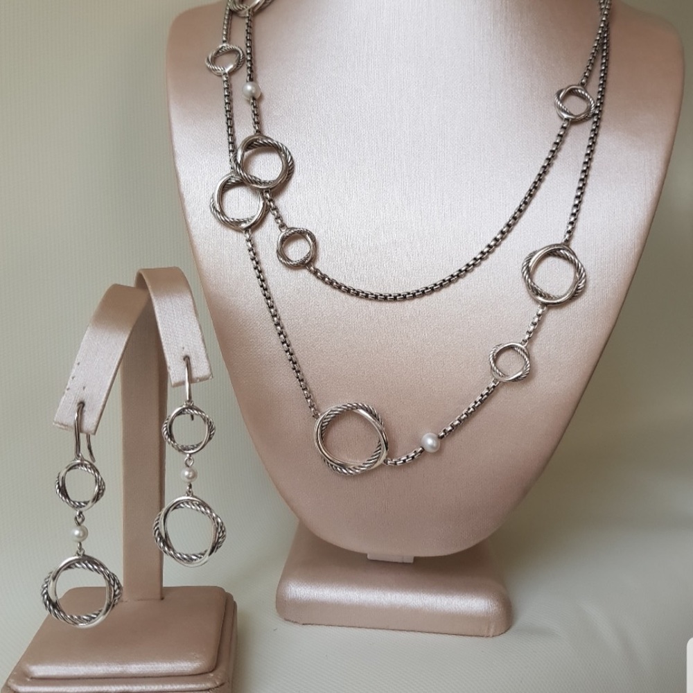 David Yurman Infinity Double Drop Earrings With Pearls - Picture 11 of 11